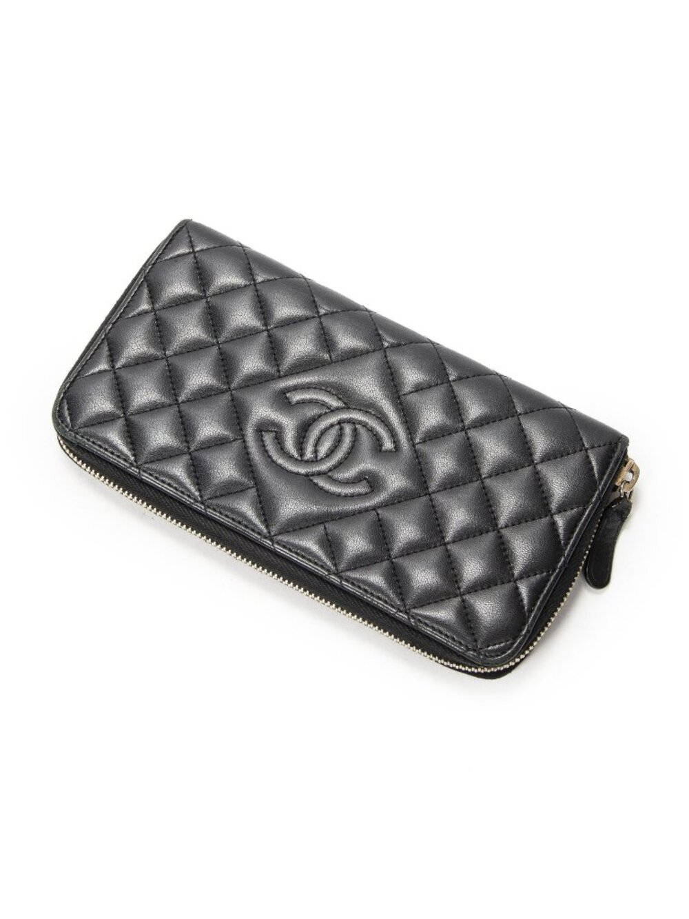 Chanel Zip Around Wallet Black Quilted Lambskin Leather